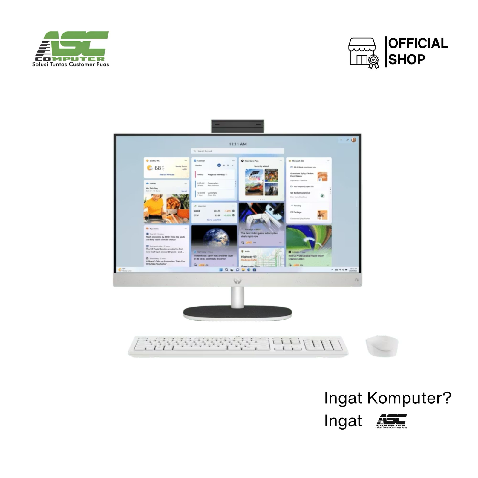 HP PC AIO White24-cr2568d-U7-255U-16GB (2x8GB) DDR5 5600-512GB-23.8 FHD-WH11+OHS24+M36