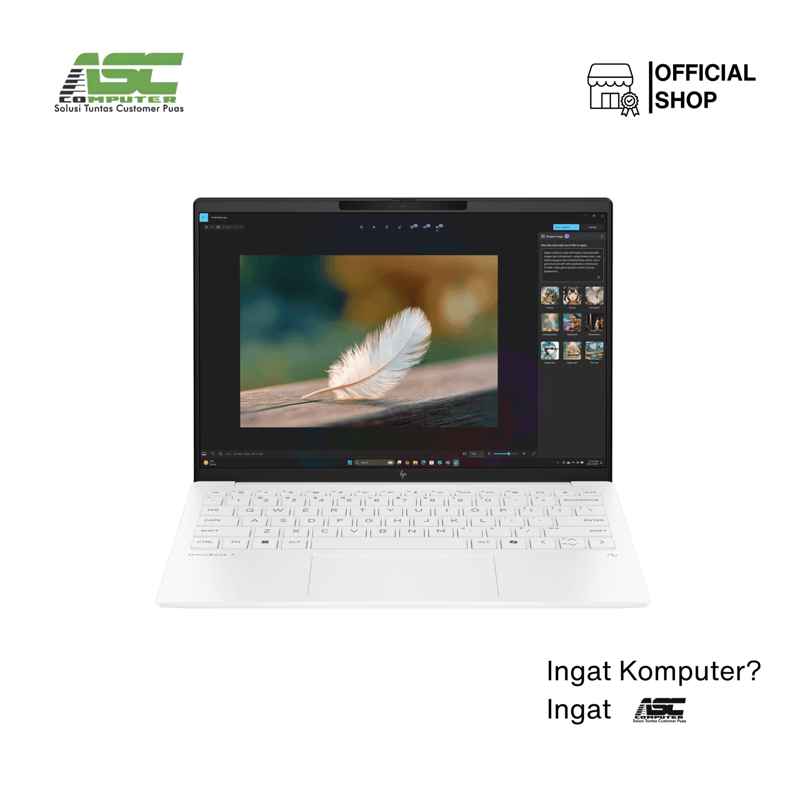 HP OmniBook 7 Aero 13-bg1778AU AMD Ryzen AI 7 350 16GB LPDDR5x 512GB SSD Integrated AMD Radeon Graphics 13.3 inch WQXGA IPS Win11 Home + OHS 2024 + M365 Basic Ceramic White (2Y Warranty)