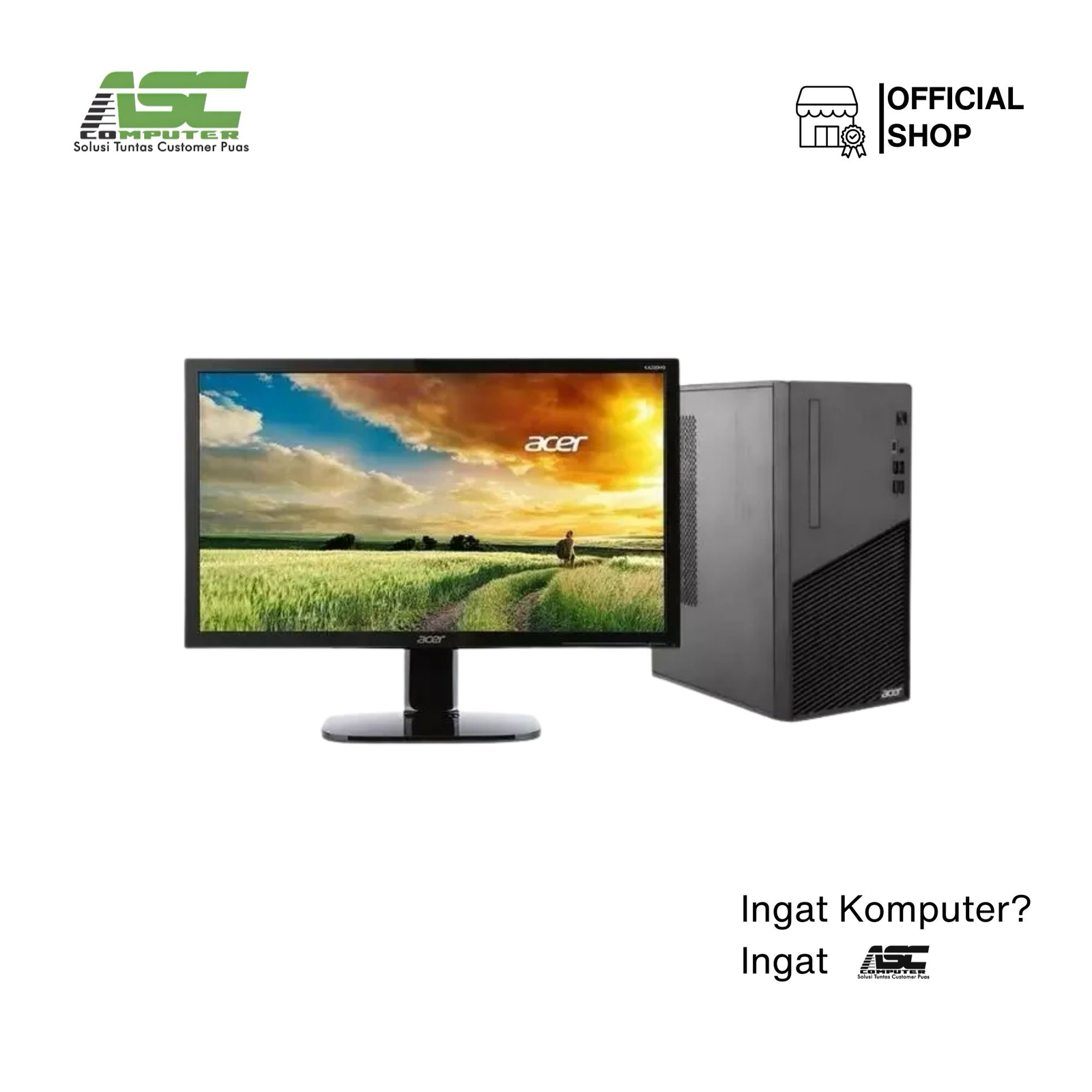 ACER Aspire Desktop Tower TCX Intel Core i3-14100 H610 8GB DDR4 512GB SSD Win11 + OHS 2024 Bundling Monitor 21.5 inch Black