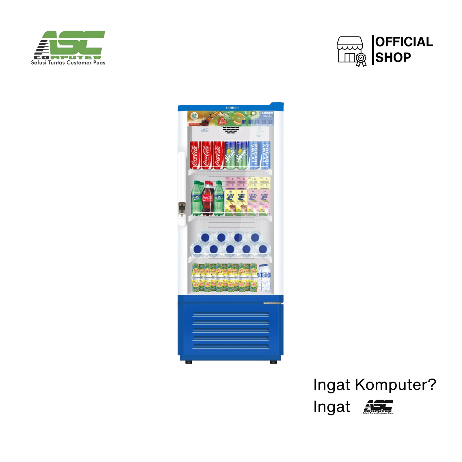 Showcase Cooler 1 Pintu Sanken SRS-185BL Blue