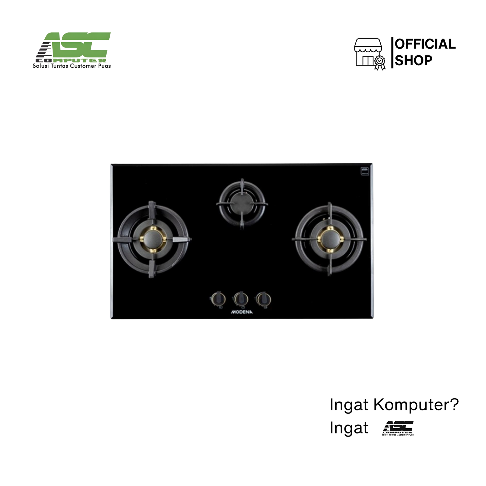 Kompor Gas Tanam MODENA BH-1935LB 90cm 3 Tungku Diamond Black Glass