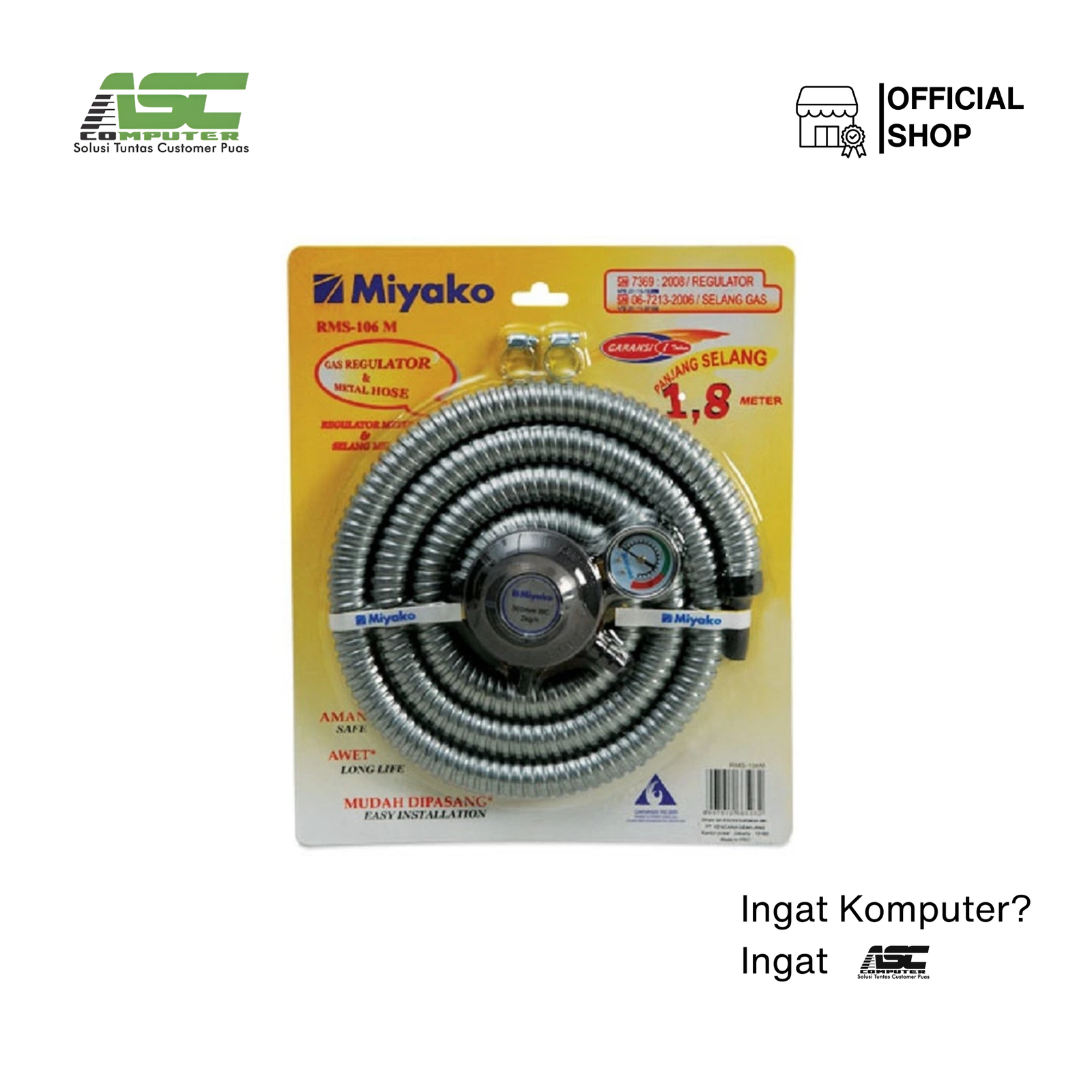Paket Regulator Gas Tekanan Rendah & Selang Metal Meteran Miyako RMS-106M SNI