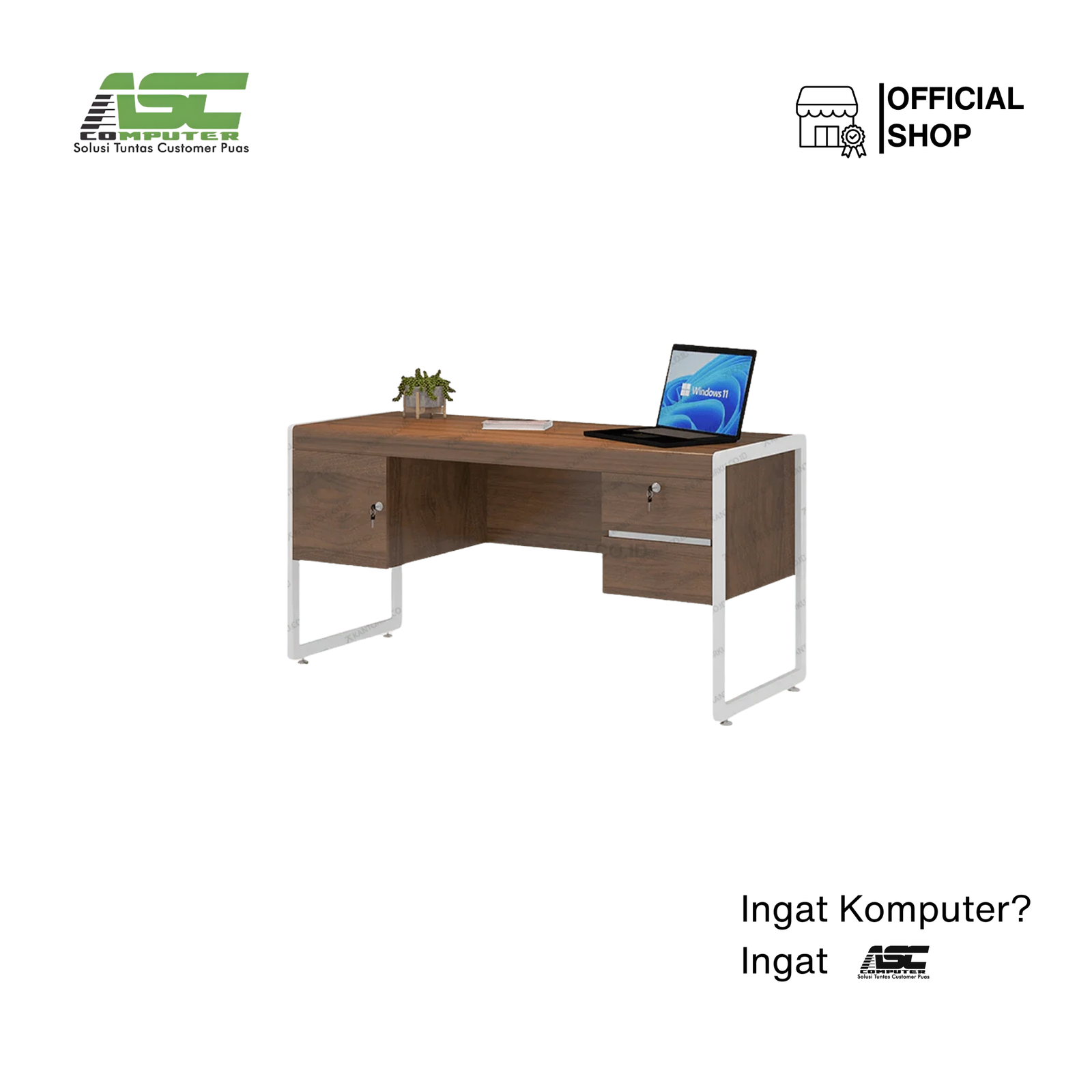 Meja Kantor 1.5 Meter SIANTANO OT 159 Romanian Walnut Minimalis Modern Kaki Besi