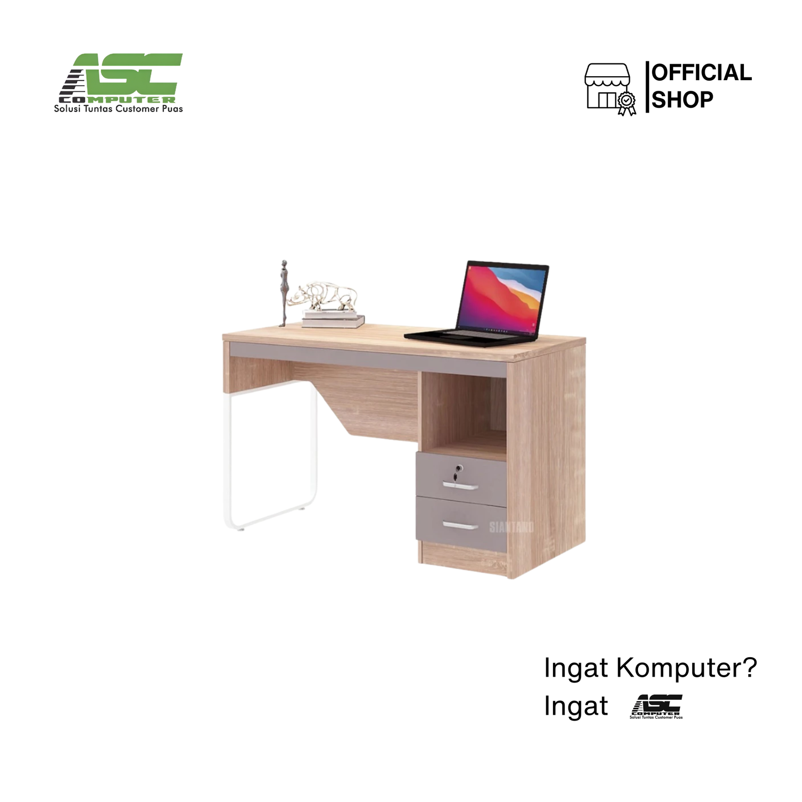 Meja Kantor Kerja Minimalis SIANTANO OT 155 Kombinasi Natural & Colt Beige Kaki Besi