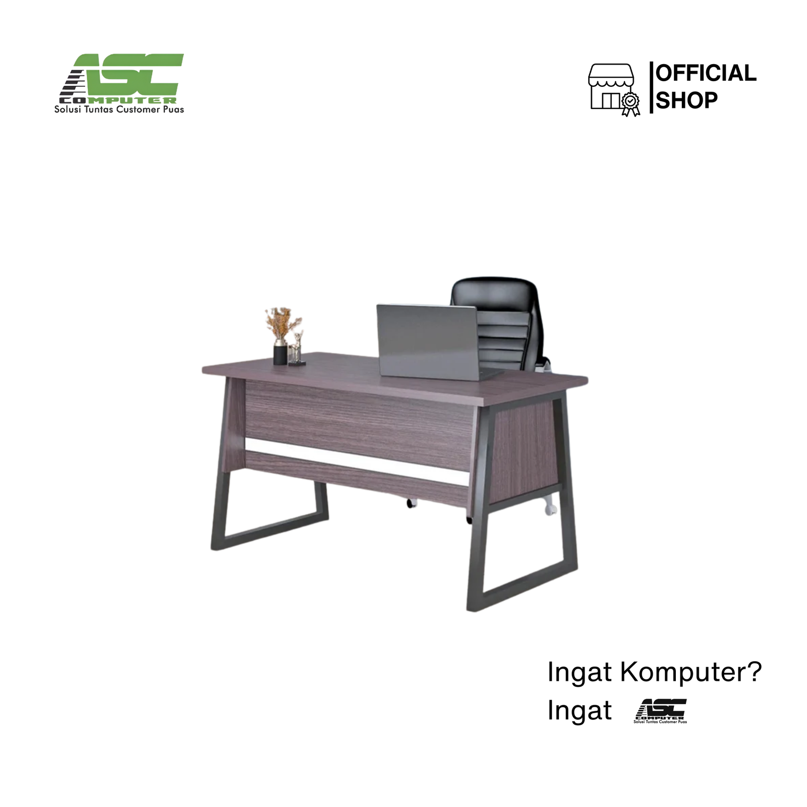 Meja Kantor Kerja Minimalis SIANTANO OT 122 Grey Ashtree & White Gloss Kaki Besi